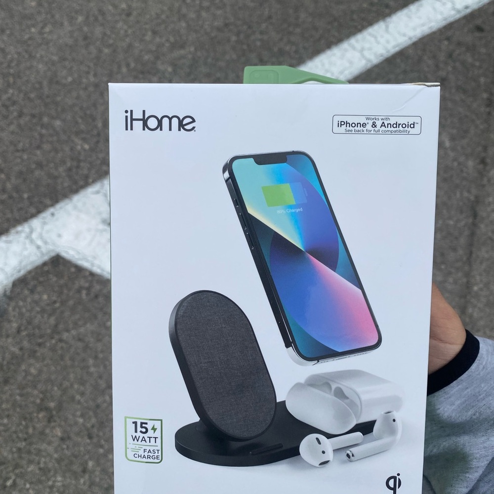 iHome Black Wireless Charging Stand for iPhone and AirPods